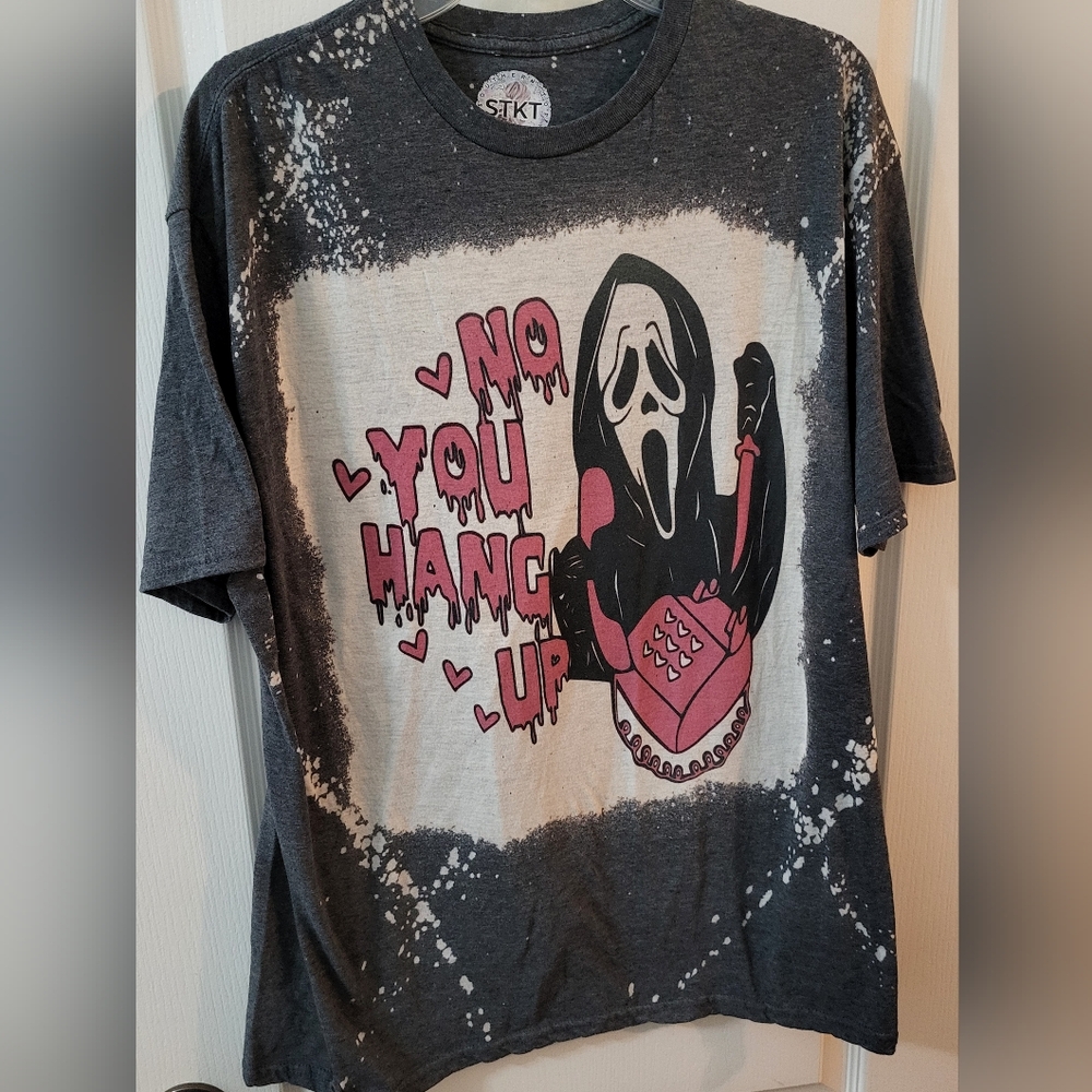 Scream Ghost Face Men's T-Shirt, No You Hang Up Bleached Halloween Scream Shirt